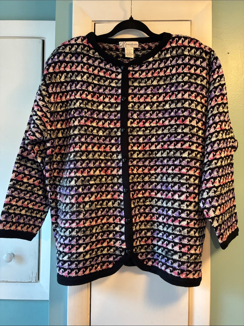 dressbarn Black Multicolor Knit Cardigan